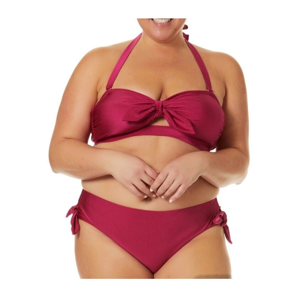 Time & Tru Women's Pink High Leg Side Ties Swim Wear Bikini Bottoms Sz XL 16-18